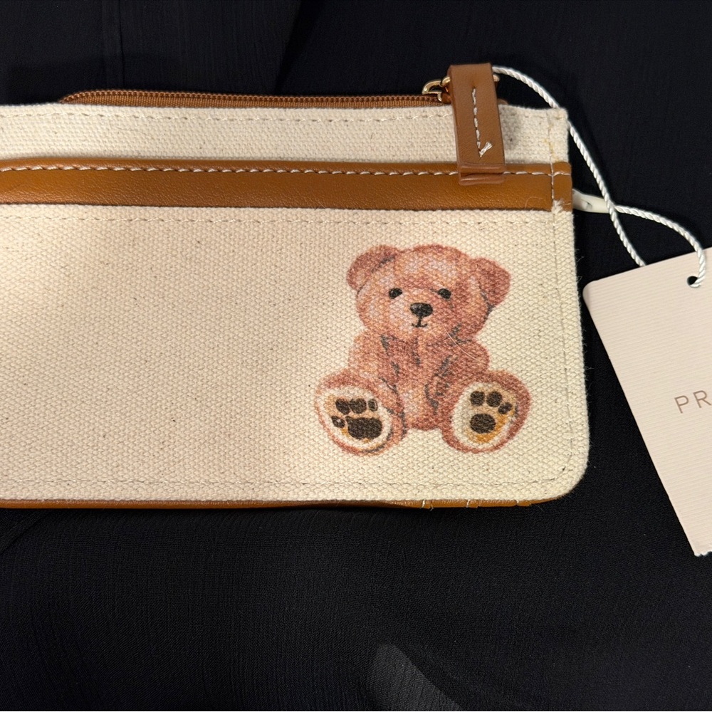 Primark Beige Brown Bear Graphic Zip-Around Women's Card Wallet